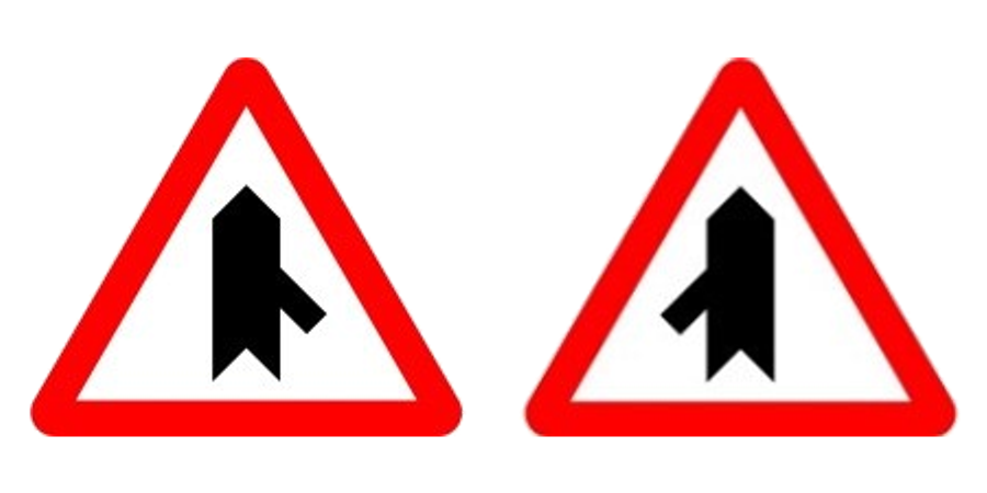 Dos señales de intersección: prioridad sobre la incorporación por la derecha y, después, por la izquierda.