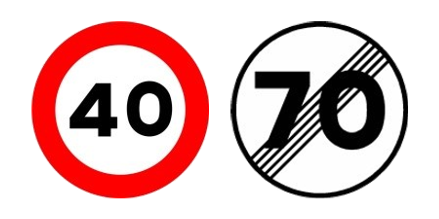 Velocidad máxima y fin de la limitación de velocidad, en ese orden.