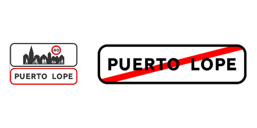 Entrada a poblado y fin de poblado, en ese orden.