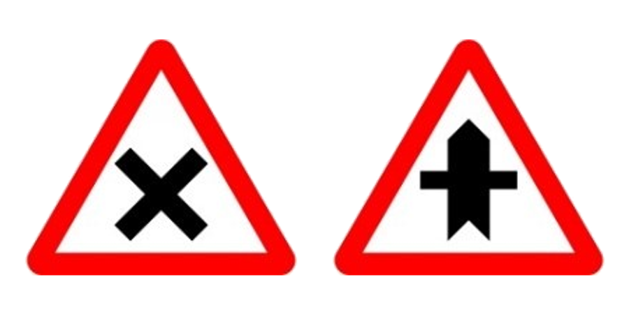 Intersección con prioridad de la derecha e intersección con prioridad, en ese orden.