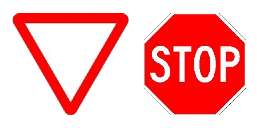Ceda el paso y detención obligatoria o stop, en ese orden.