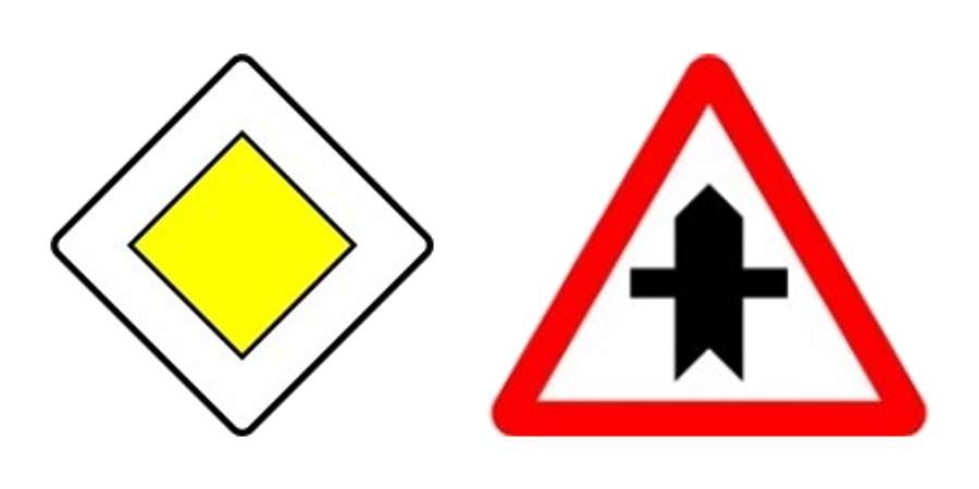 Calzada con prioridad; intersección con prioridad.