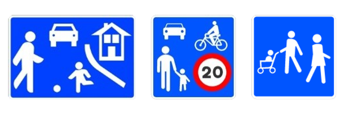 Las señales de zona de estancia y juego, de zona de coexistencia y de zona peatonal