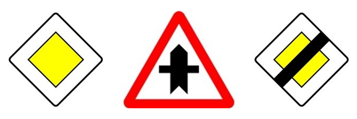 Las señales de calzada con prioridad, de intersección con prioridad y de fin de prioridad