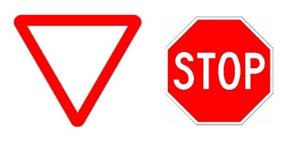 Las señales de ceda el paso y de stop, una junto a otra