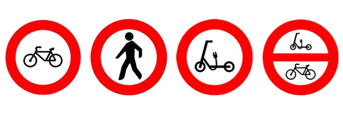 Las señales de entrada prohibida a ciclos, a peatones, a vehículos de movilidad personal y a ciclos y vehículos de movilidad personal