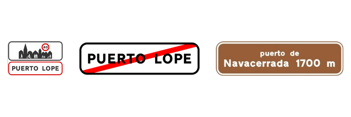 Las señales de entrada a poblado, de fin de poblado y de localización de un punto geográfico