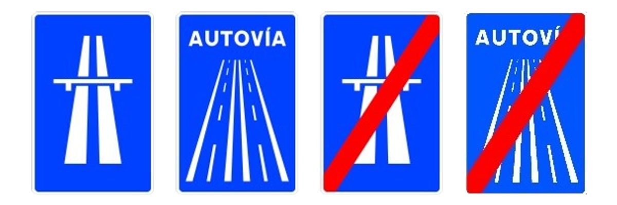 Autopista, autovía, fin de autopista y fin de autovía, en ese orden.