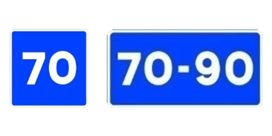 Velocidad máxima aconsejada e intervalo aconsejado de velocidades, de izquierda a derecha.