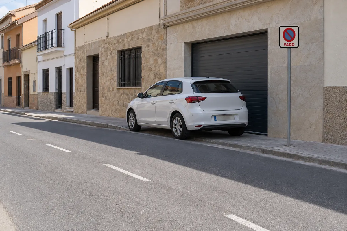 Un coche delante del vado: la calle está libre, pero el acceso queda bloqueado.