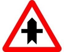 Señal: Intersección con prioridad (señal de peligro): peligro por la proximidad de una intersección con una vía cuyos usuarios deben ceder el paso
