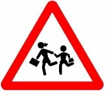 Señal: Niños: peligro por la proximidad de un lugar frecuentado por niños, como una escuela o una zona de juegos