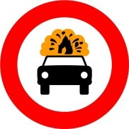 Señal: Entrada prohibida a vehículos que transporten mercancías explosivas o inflamables: los que transporten mercancías explosivas o fácilmente inflamables y requieran estar señalizados de acuerdo con su normativa específica
