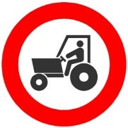 Señal: Entrada prohibida a vehículos agrícolas de motor: prohibición de acceso a tractores y otras máquinas agrícolas autopropulsadas