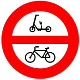 Señal: Entrada prohibida a ciclos y a vehículos de movilidad personal: prohibición de acceso a ciclos y a vehículos de movilidad personal