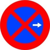 Señal: Parada y estacionamiento prohibido hacia el lado indicado por la flecha: entre la señal y la intersección o la señal de cierre más próximas en ese sentido