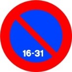 Señal: Estacionamiento prohibido la segunda quincena: desde las 9 horas del día 16 hasta las 9 horas del día 1