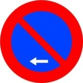 Señal: Estacionamiento prohibido hacia el lado indicado por la flecha: entre la señal y la intersección o la señal de flecha contraria más próximas en ese sentido; no prohíbe la parada