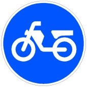Señal: Vía reservada y obligatoria para ciclomotores: obligación para los conductores de ciclomotores de circular por la vía a cuya entrada esté situada y prohibición a los demás usuarios de la vía de utilizarla