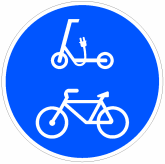 Señal: Vía reservada y obligatoria para ciclos y para vehículos de movilidad personal: obligación para los conductores de ciclos y de vehículos de movilidad personal de circular por la vía a cuya entrada esté situada y prohibición a los demás usuarios de la vía de utilizarla