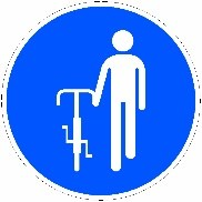 Señal: Desmontar y continuar a pie: obligación para los usuarios de ciclos de continuar a pie; si se limita a ciertos periodos, lo indica un panel complementario