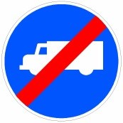 Señal: Fin de calzada obligatoria para camiones, tractocamiones y furgones o furgonetas: lugar desde donde deja de ser aplicable una señal anterior de calzada obligatoria para camiones, tractocamiones y furgones o furgonetas