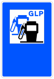 Señal: Surtidor de carburante y GLP: situación de un surtidor o estación de servicio de carburantes con gas licuado de petróleo (GLP) o autogás