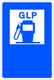 Señal: Surtidor de GLP: situación de un surtidor o estación de servicio de gas licuado de petróleo (GLP) o autogás