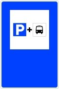 Señal: Estacionamiento para usuarios de autobús: zona de estacionamiento conectada con una estación o terminal de autobuses, sobre todo para quienes hacen una parte del viaje en vehículo privado y otra en autobús