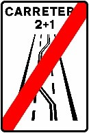 Señal: Fin de carretera 2+1: final de una carretera 2+1