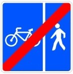 Señal: Fin de vía reservada para ciclos y peatones con espacio de circulación diferenciado entre ellos: final de una vía destinada a la circulación de ciclos y peatones con espacio diferenciado entre ambos; el diseño de la señal puede adaptarse a la situación real de los espacios
