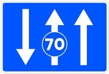Señal: Carriles reservados en función de la velocidad señalizada: en calzada de doble sentido, el carril con la señal de velocidad mínima solo pueden usarlo los vehículos que circulen a la velocidad indicada o a más; su final lo marca la señal de fin de velocidad mínima o la de final de carril correspondiente