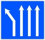 Señal: Bifurcación hacia la izquierda en calzada de cuatro carriles: en una calzada con cuatro carriles en el mismo sentido, se producirá una bifurcación con cambio de dirección en el carril izquierdo