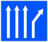 Señal: Bifurcación hacia la derecha en calzada de cuatro carriles: en una calzada con cuatro carriles en el mismo sentido, se producirá una bifurcación con cambio de dirección en el carril derecho