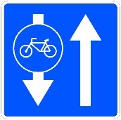 Señal: Carril bici en sentido opuesto: carril obligatorio para ciclos cuyo sentido de circulación es el opuesto al del carril contiguo